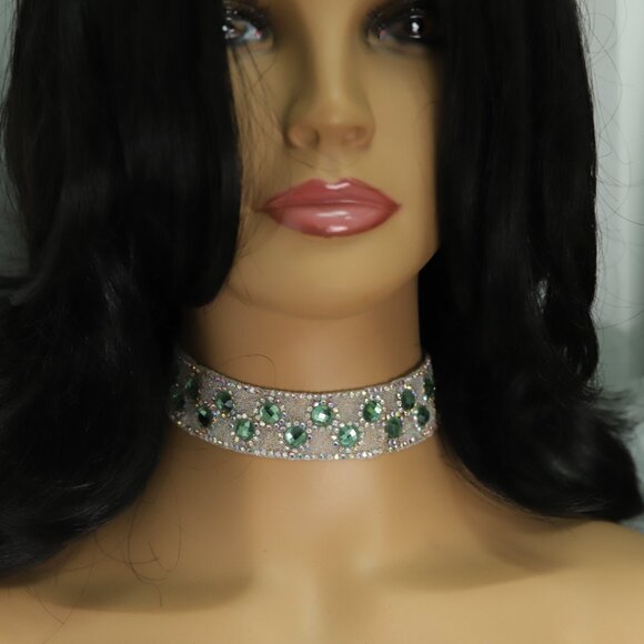 Sparkly Green Choker Necklace Adjustable Length Rhinestone Chokers  (#72) - Picture 12 of 12